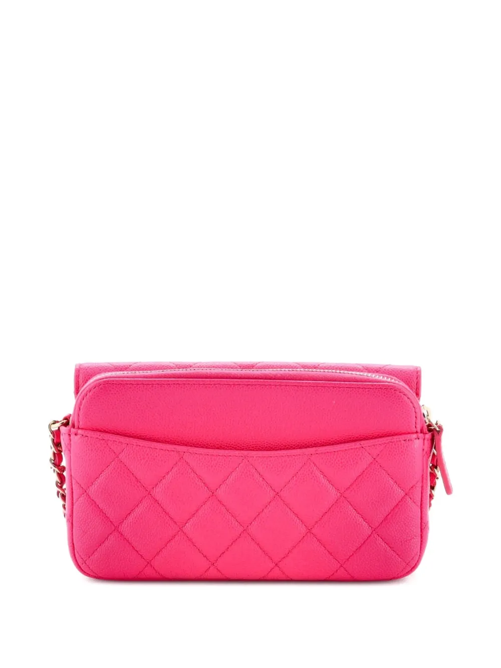 Pre-owned Chanel Classic Flap Phone Holder With Chain Quilted Caviar Clutch Bag In Pink