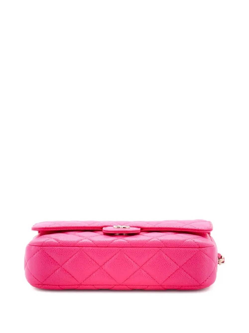 Pre-owned Chanel Classic Flap Phone Holder With Chain Quilted Caviar Clutch Bag In Pink