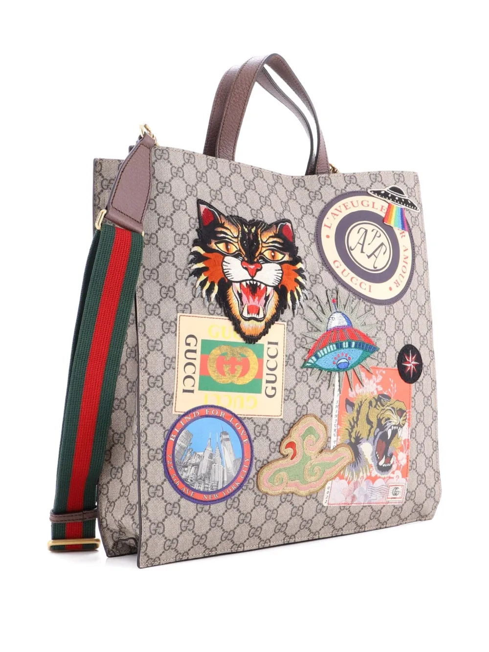 GUCCI Pre-owned Courrier Convertible Soft Open Gg Coated Canvas With Applique North South Tote Bag In Brown