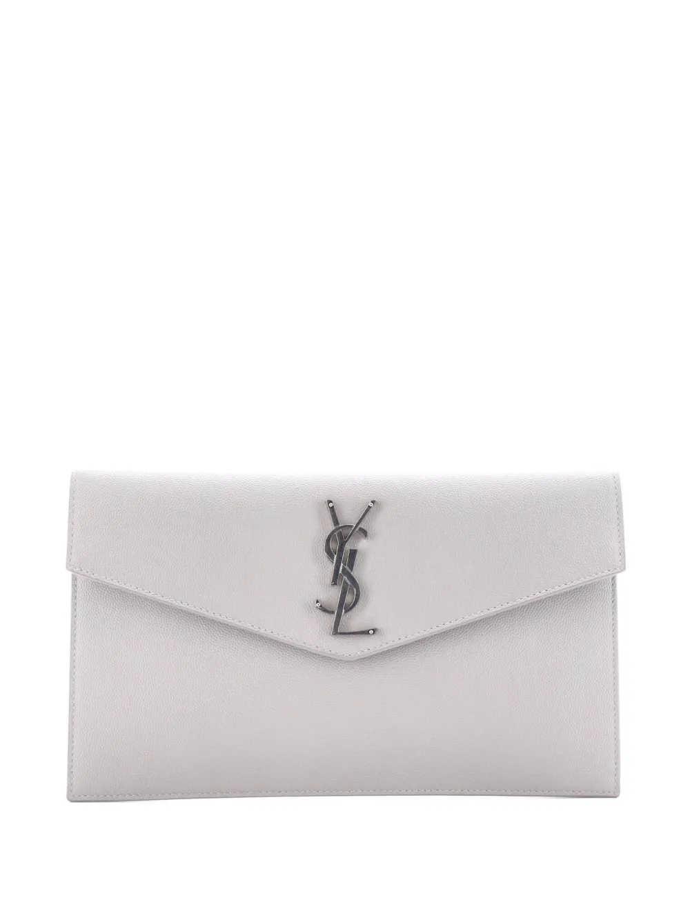 Pre-owned Saint Laurent Uptown Pouch Leather Clutch Bag In Gray