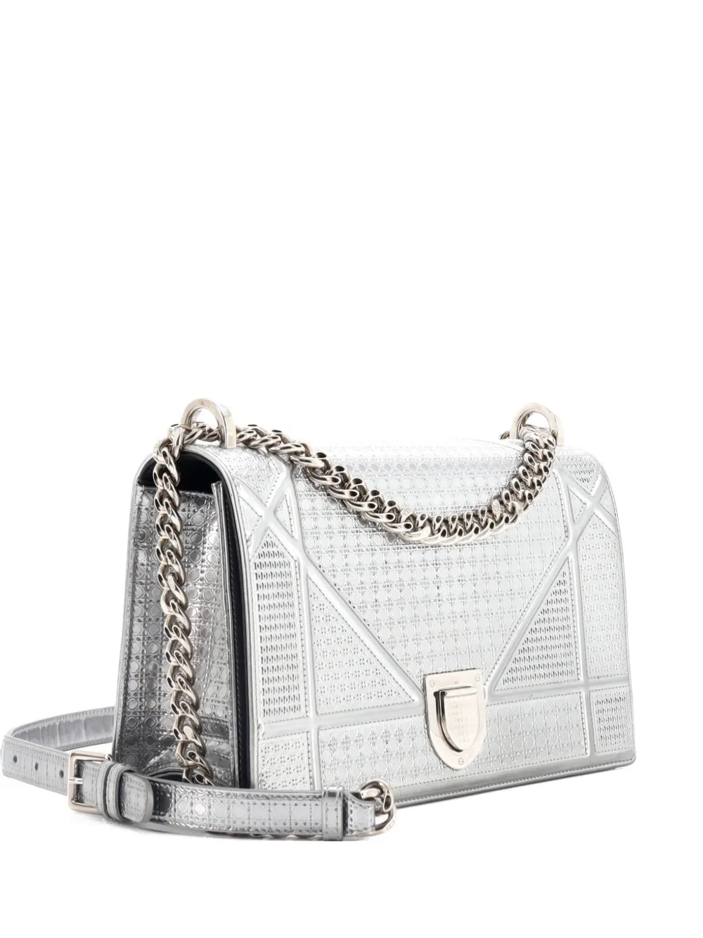 Christian Dior Pre-Owned Diorama Flap Bag Cannage Embossed Calfskin Medium shoulder bag - Silber