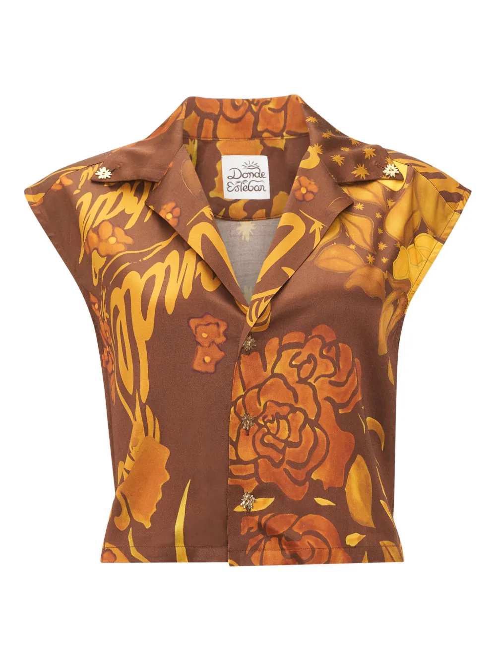 Donde Esteban Veranera Floral Buttoned Top In Brown