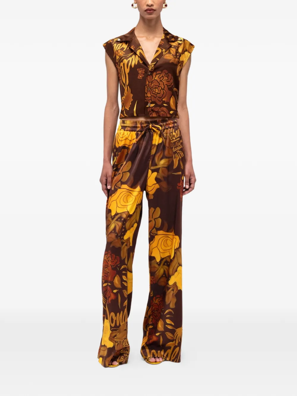 Donde Esteban Veranera Floral Buttoned Top In Brown