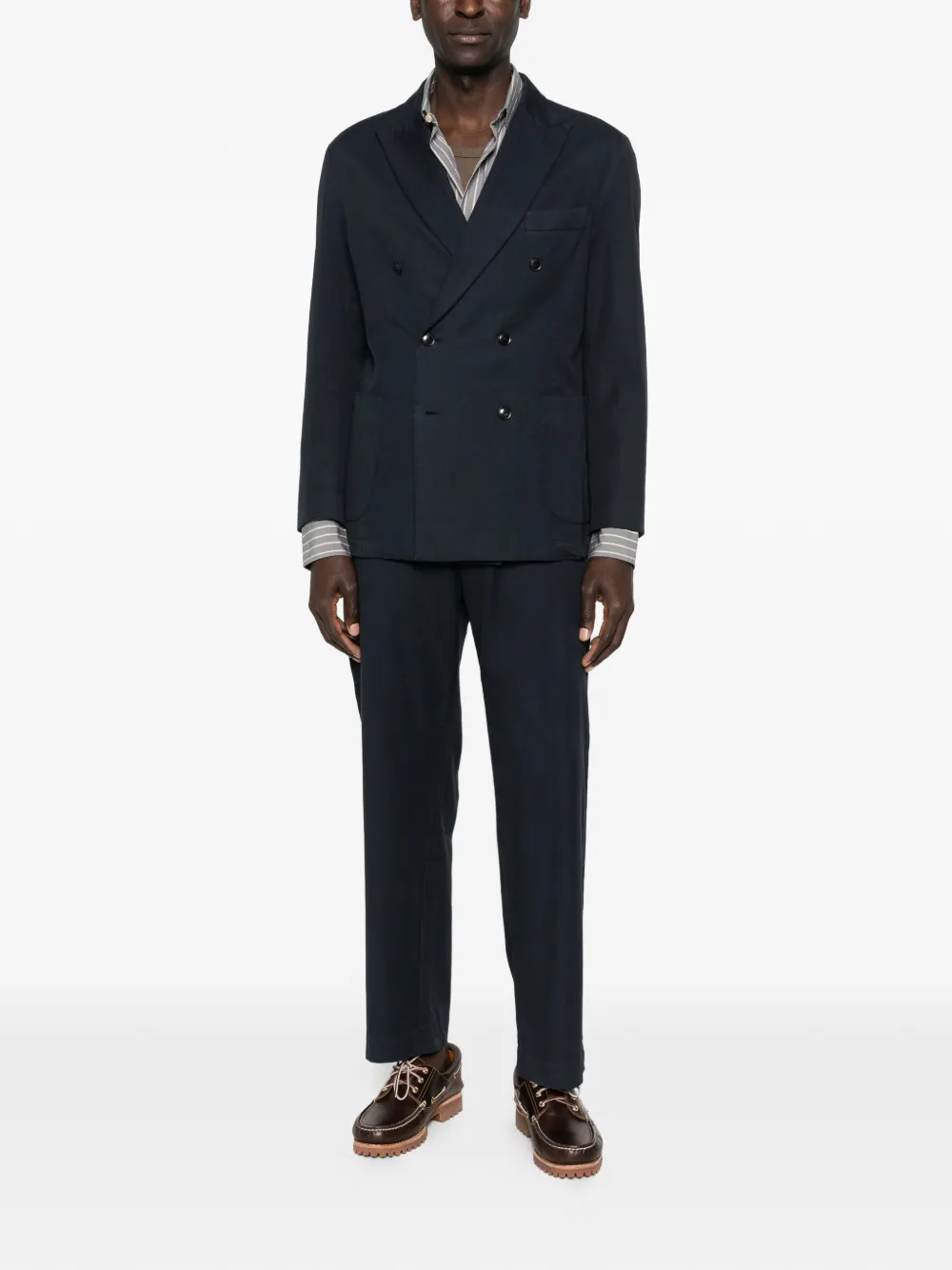 Salvatore Piccolo Klassiek overhemd met dubbele streep - Grijs