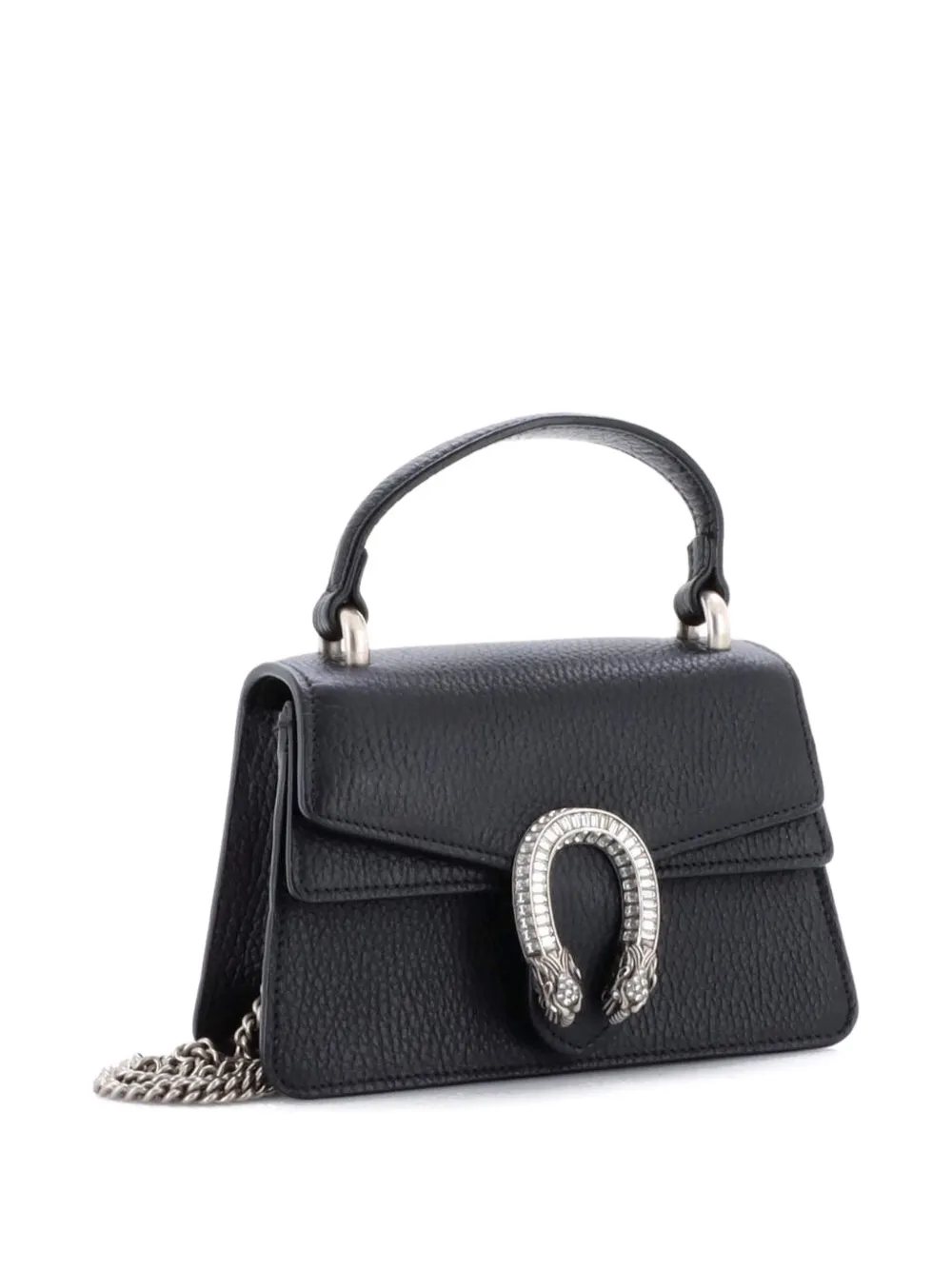 Pre-owned Gucci Dionysus Top Handle Bag Leather With Crystals Mini Satchel In Black