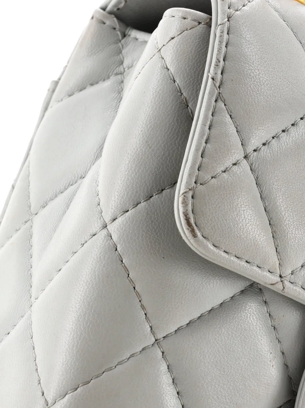 Pre-owned Chanel Crush Top Handle Flap Bag Quilted Lambskin Mini Crossbody Bag In Gray