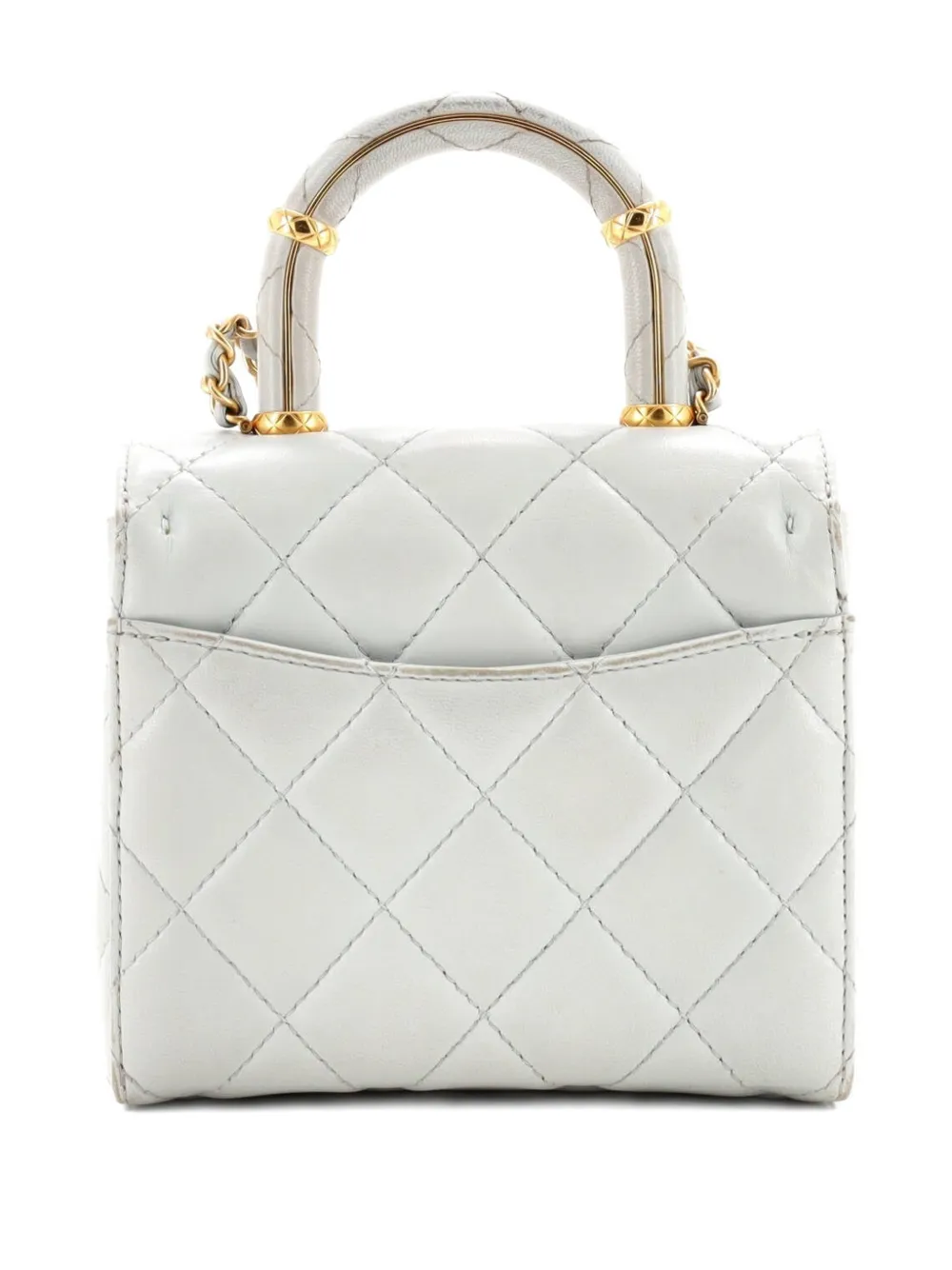 Pre-owned Chanel Crush Top Handle Flap Bag Quilted Lambskin Mini Crossbody Bag In Gray