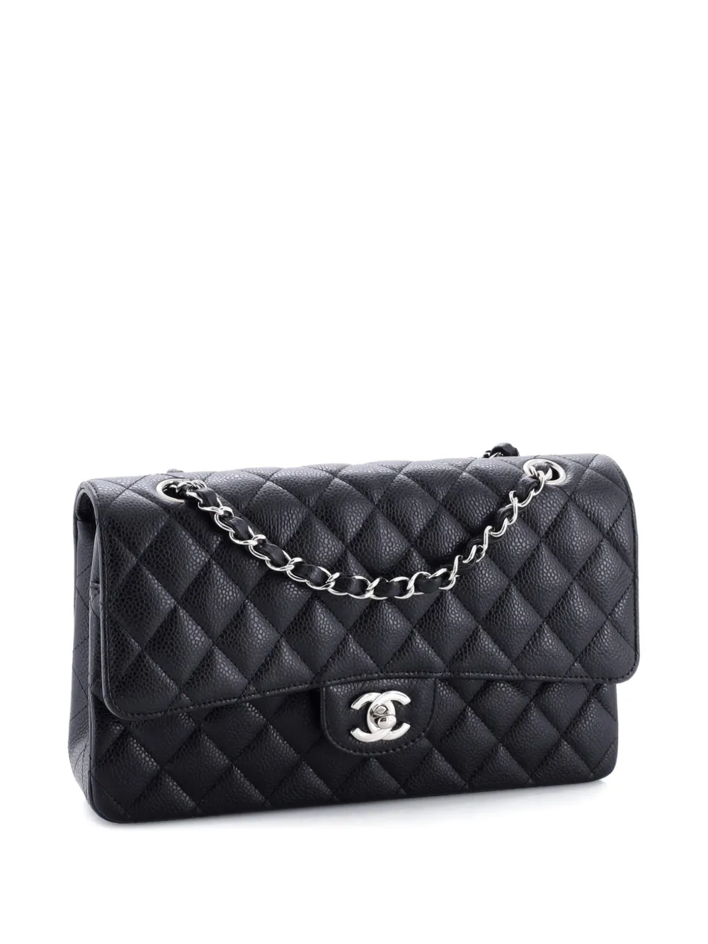 Pre-owned Chanel Classic Double Flap Bag Quilted Caviar Medium Shoulder Bag In Black