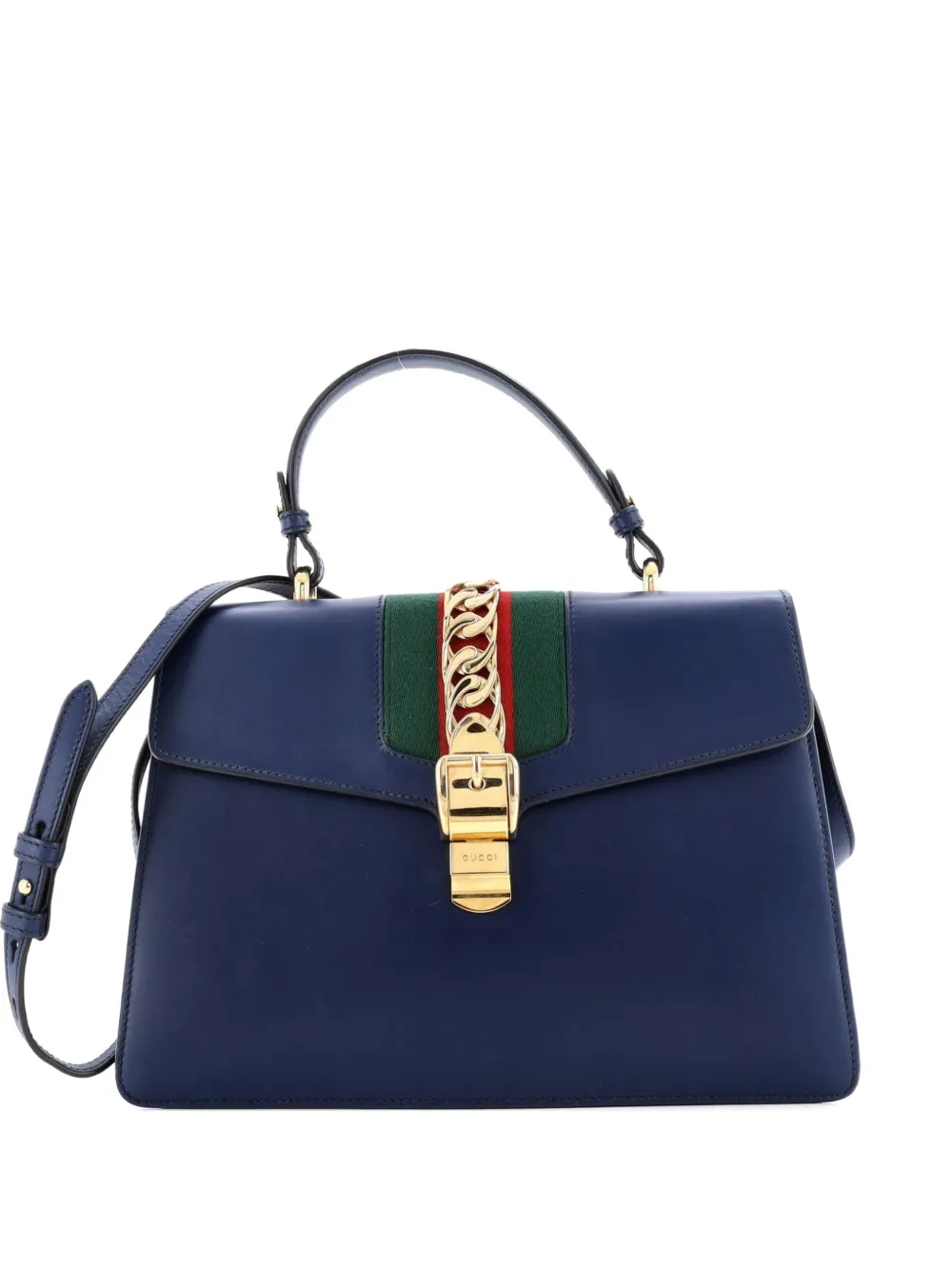 Pre-owned Gucci Sylvie Top Handle Bag Leather Medium Satchel In Blue