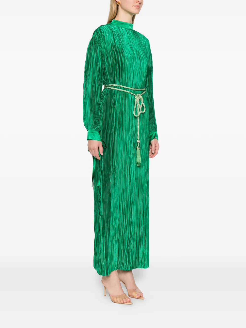  Reem Al Dhaheri Pleated Belted Maxi Dress - Green 