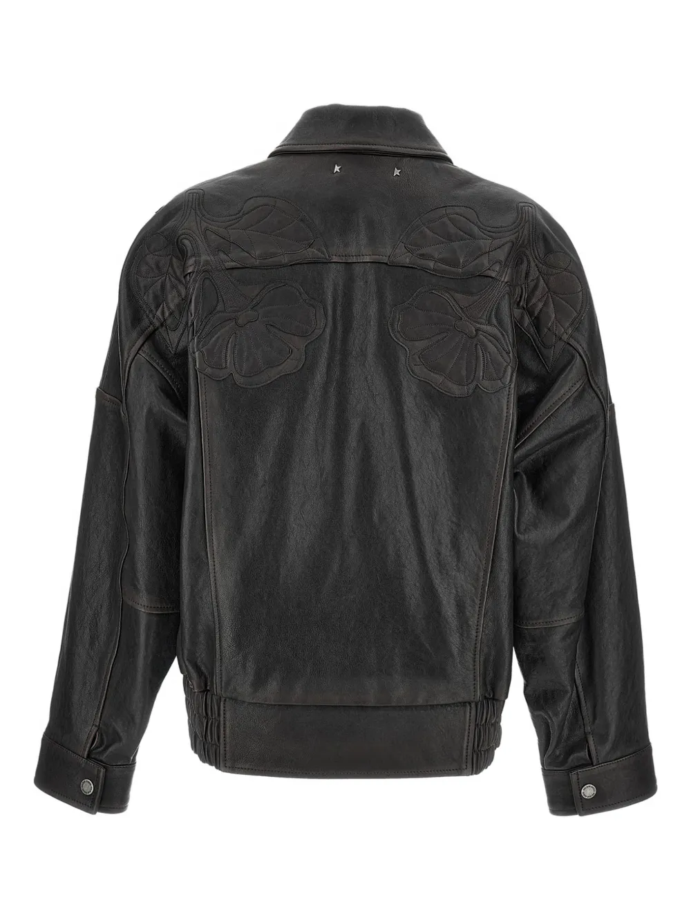 Golden Goose Floral-embroidered Leather Bomber Jacket In Black