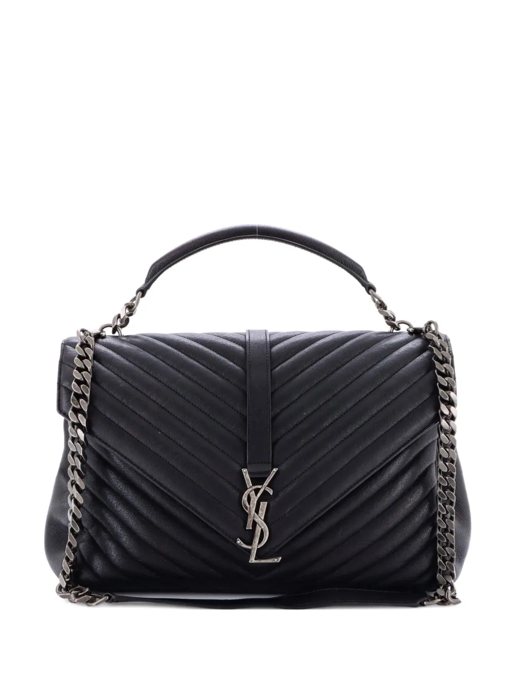 Saint Laurent Pre-Owned Classic Monogram College Bag Matelasse Chevron Leather Large shoulder bag - Nero