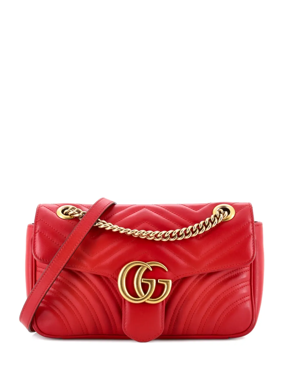 Gucci Pre-Owned GG Marmont Flap Bag Matelasse Leather Medium shoulder bag - Rosso