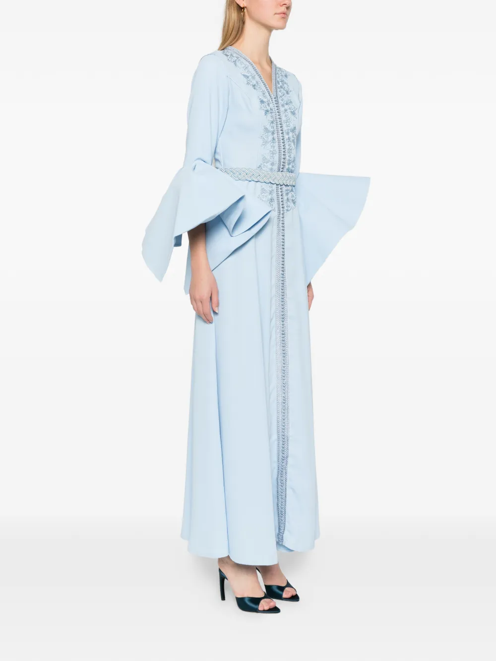  Reem Al Dhaheri Ruffled Embroidered Maxi Kaftan - Blue 