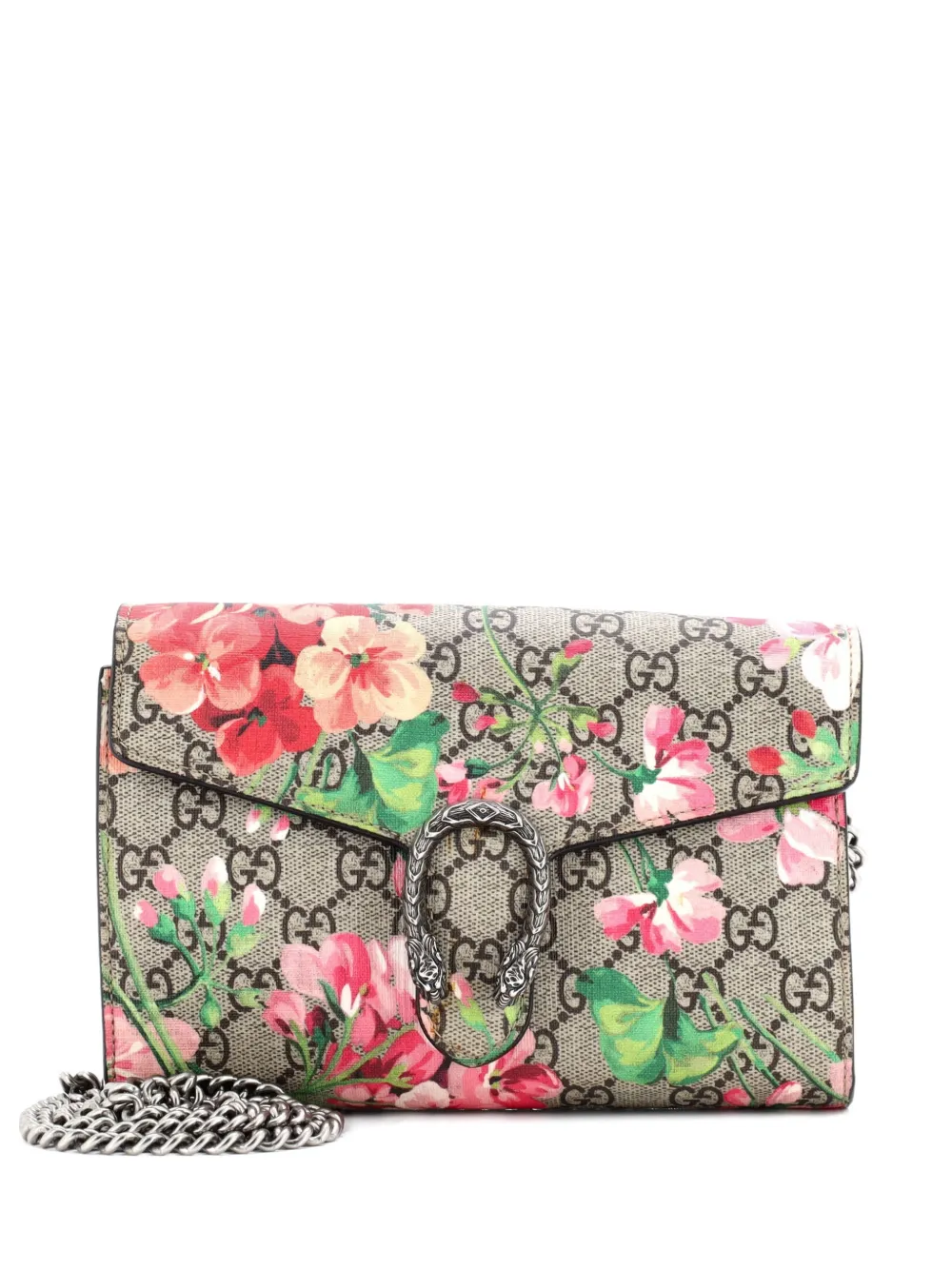 Gucci Pre-Owned Dionysus Chain Wallet Blooms Print GG Coated Canvas Small crossbody bag - Marrone