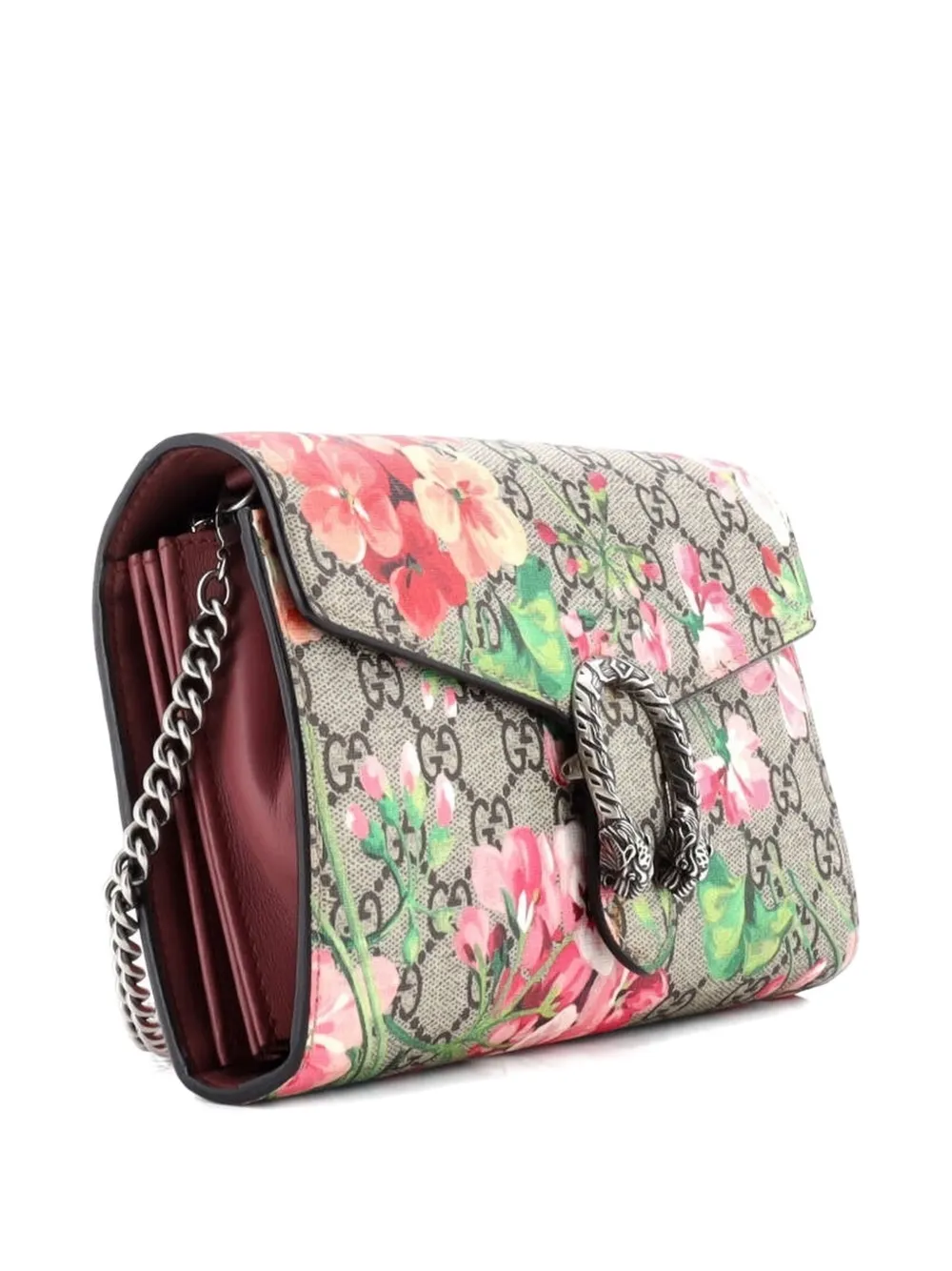 GUCCI Pre-owned Dionysus Chain Wallet Blooms Print Gg Coated Canvas Small Crossbody Bag In Brown