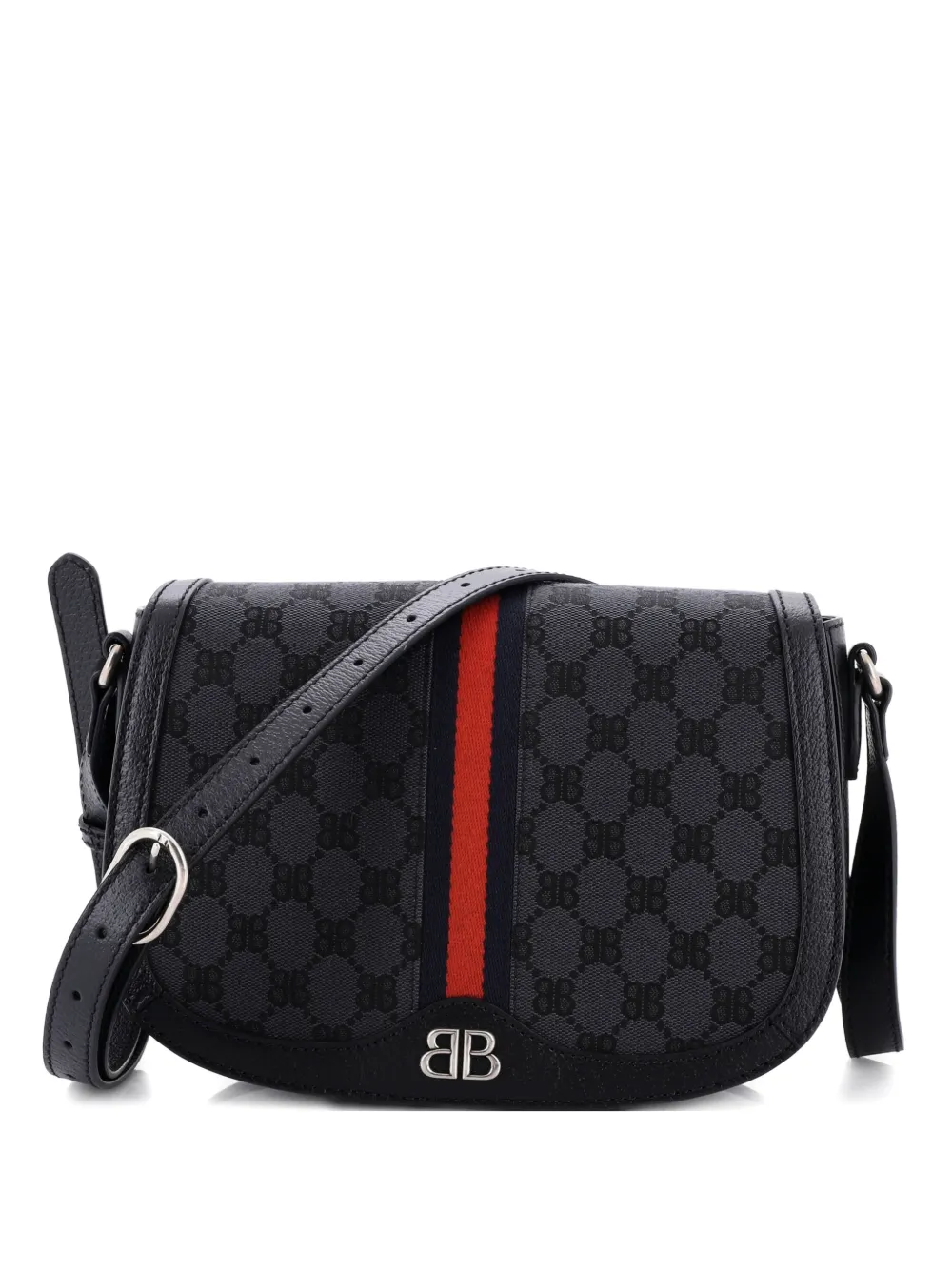 Click to view more detailed imagery on our partner's website Pre-owned Gucci X Balenciaga The Hacker Project Flap Messenger Bag Bb Canvas Medium Crossbody Bag In Black