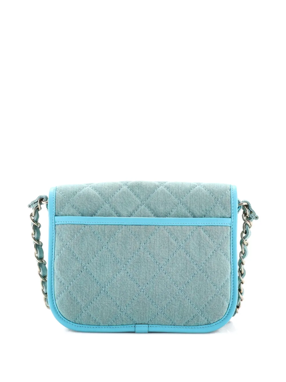 Pre-owned Chanel Flap Messenger Bag Quilted Denim Small Crossbody Bag In Blue