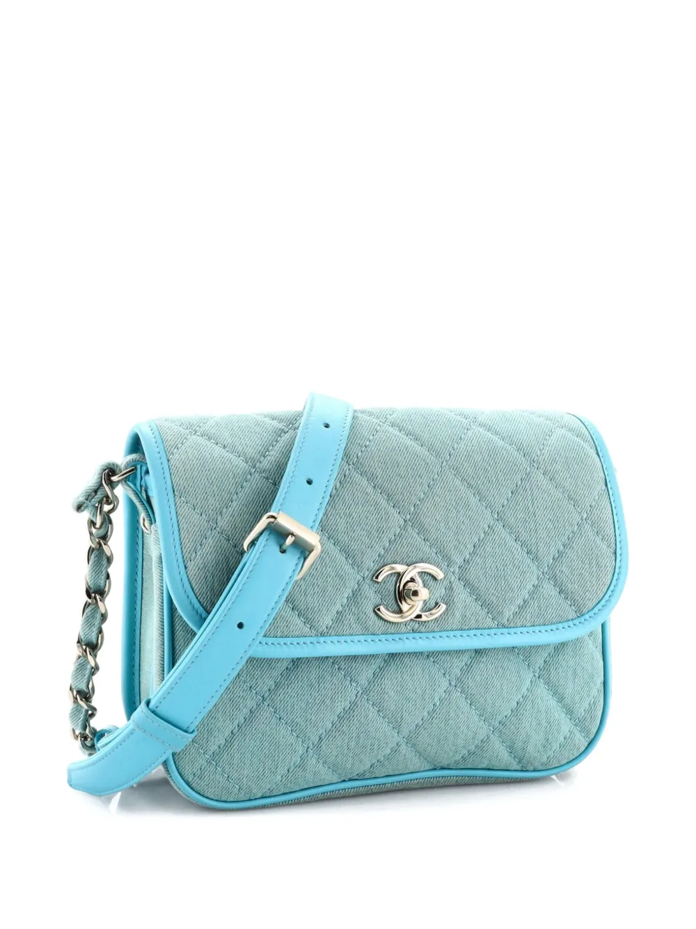 Pre-owned Chanel Flap Messenger Bag Quilted Denim Small Crossbody Bag In Blue