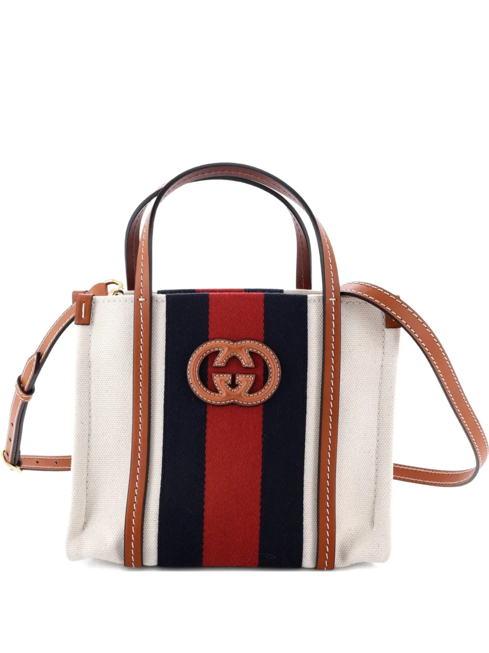 Pre-owned Gucci Interlocking G Web Canvas Mini Tote Bag In Blue