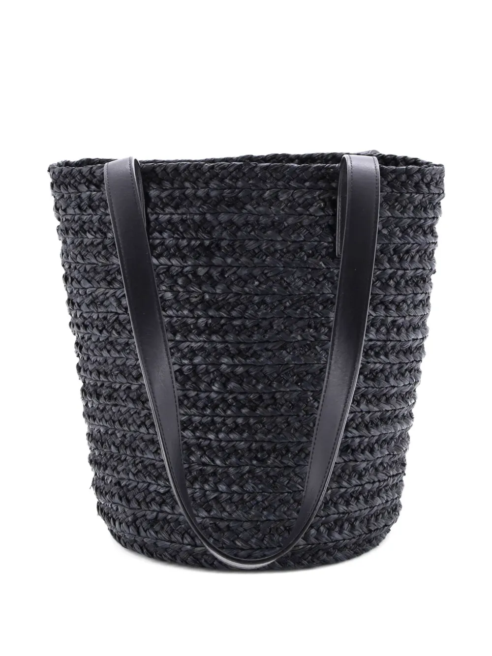SAINT LAURENT Pre-owned Panier Basket Shopper Raffia Small Tote Bag In Black