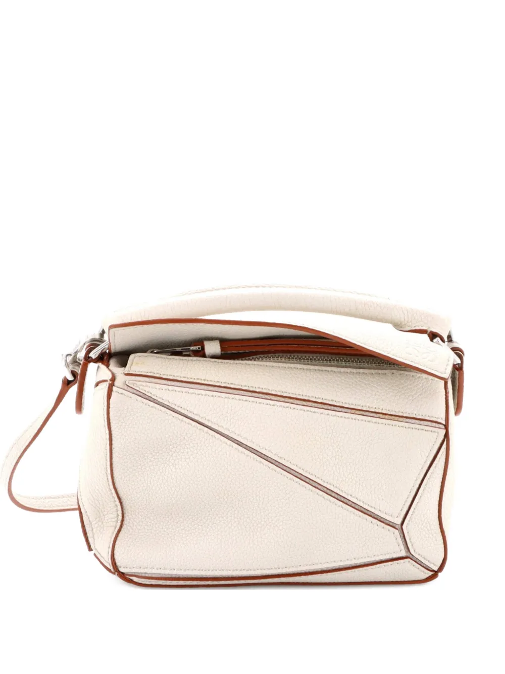 Pre-owned Loewe Puzzle Bag Leather Mini Crossbody Bag In Neutral