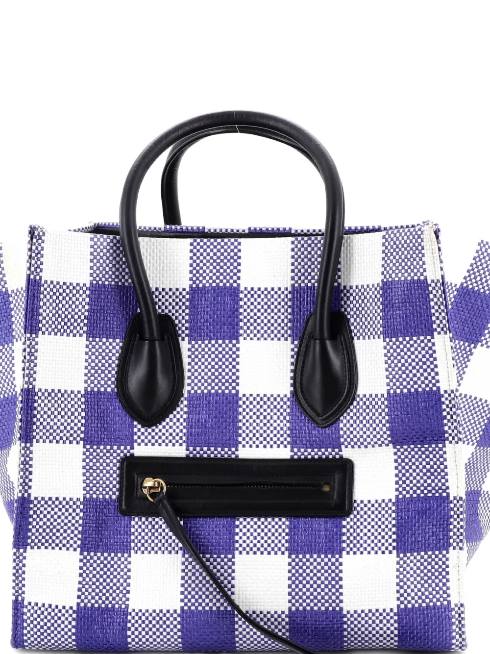 Pre-owned Celine Phantom Bag Woven Gingham Medium Satchel In Blue