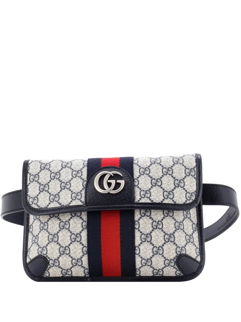 Pre-owned Gucci Ophidia Flap Gg Coated Canvas With Leather Belt Bag In Blue