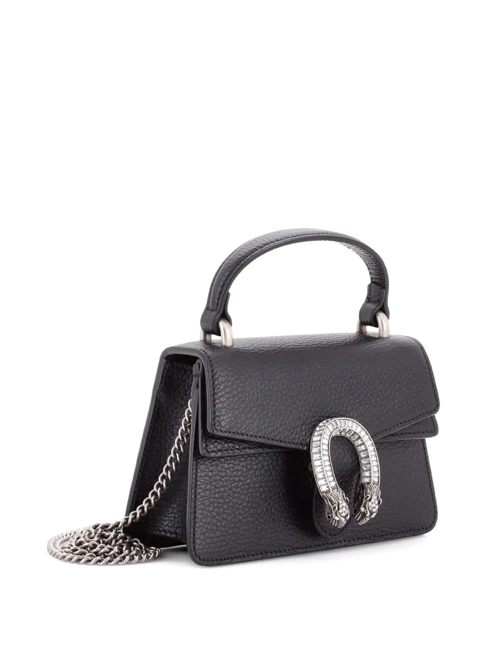 Pre-owned Gucci Dionysus Top Handle Bag Leather With Crystals Mini Satchel In Black
