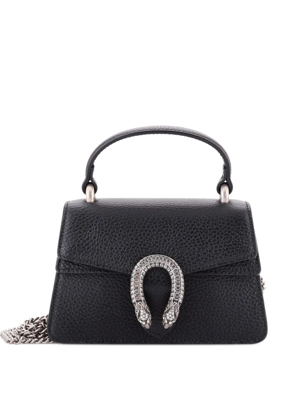Pre-owned Gucci Dionysus Top Handle Bag Leather With Crystals Mini Satchel In Black