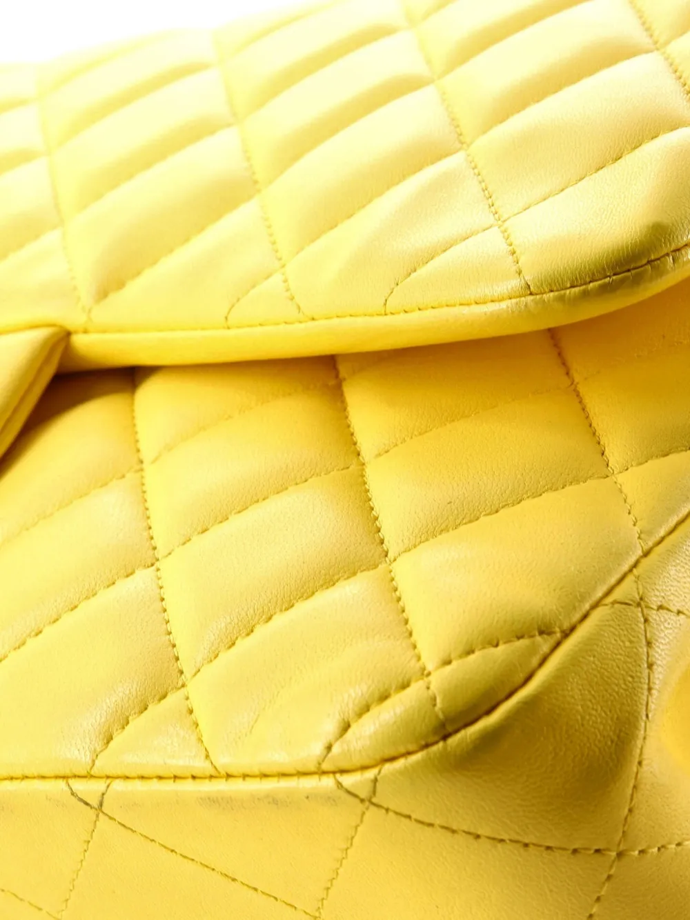 Pre-owned Chanel Classic Double Flap Bag Quilted Lambskin Jumbo Shoulder Bag In Yellow