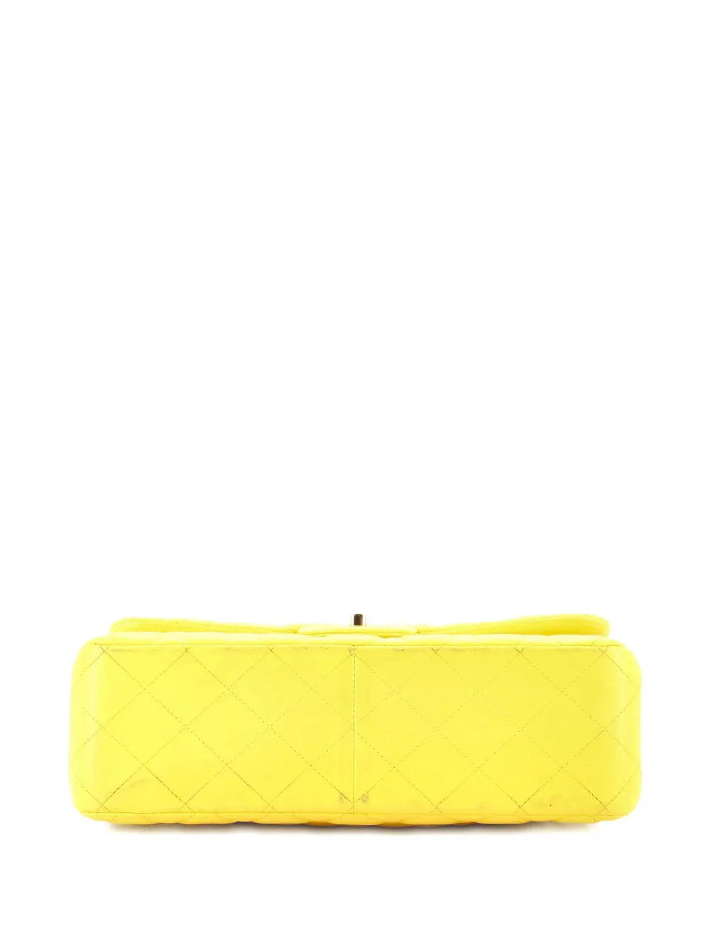 Pre-owned Chanel Classic Double Flap Bag Quilted Lambskin Jumbo Shoulder Bag In Yellow