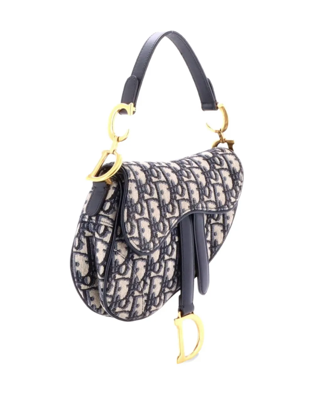 DIOR Pre-owned Saddle Handbag Oblique Canvas Mini Shoulder Bag In Blue