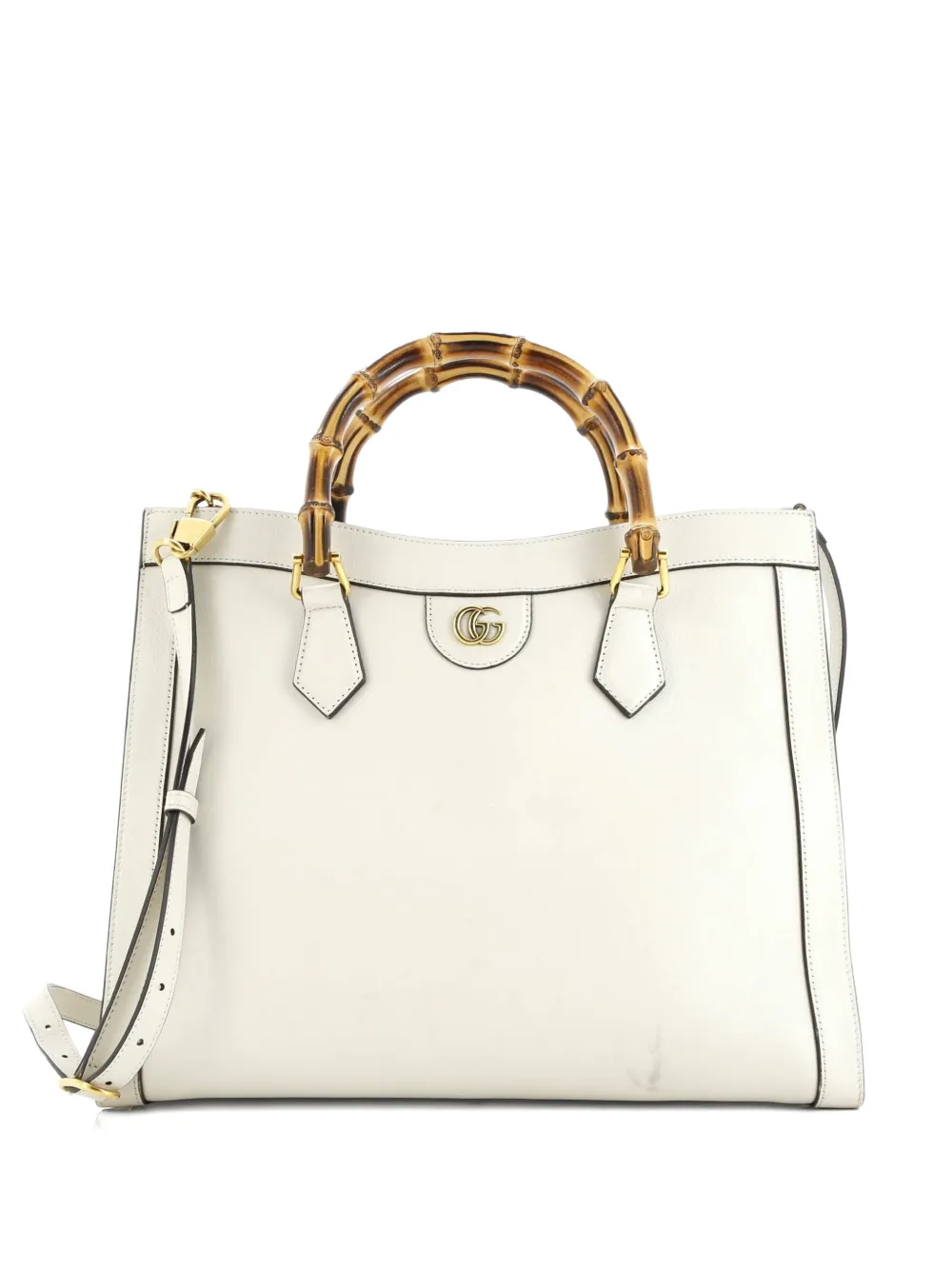 Click to view more detailed imagery on our partner's website Pre-owned Gucci Diana Nm Bamboo Handle Leather Medium Tote Bag In Neutral