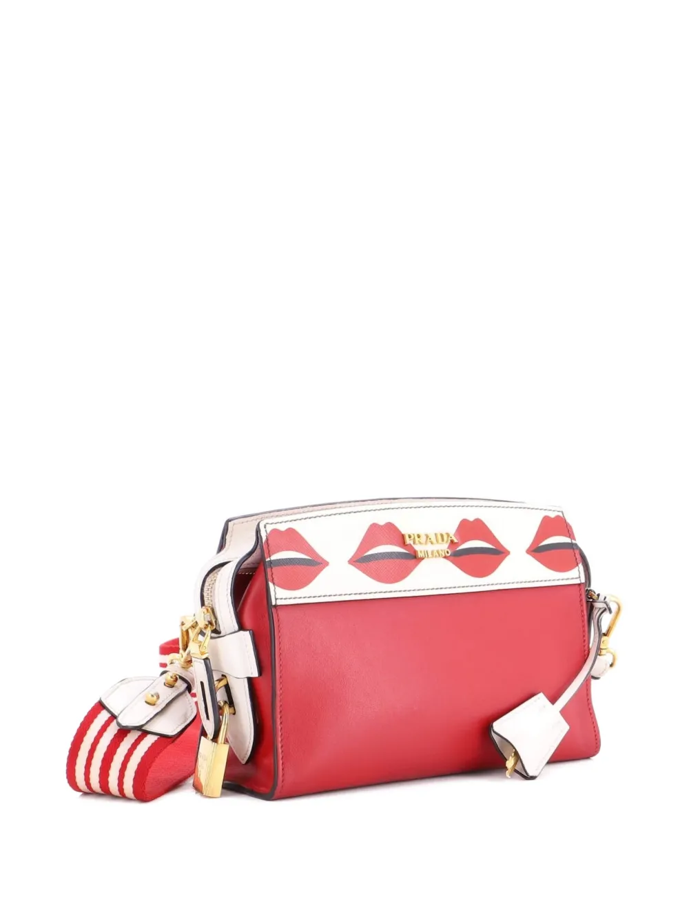 PRADA Pre-owned Esplanade Printed Saffiano And City Calf Small Crossbody Bag In Red