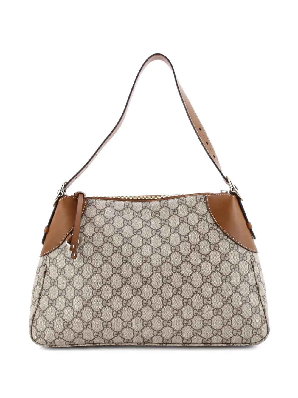 Gucci Pre-Owned Emblem GG Coated Canvas with Leather Large shoulder bag - Marrone