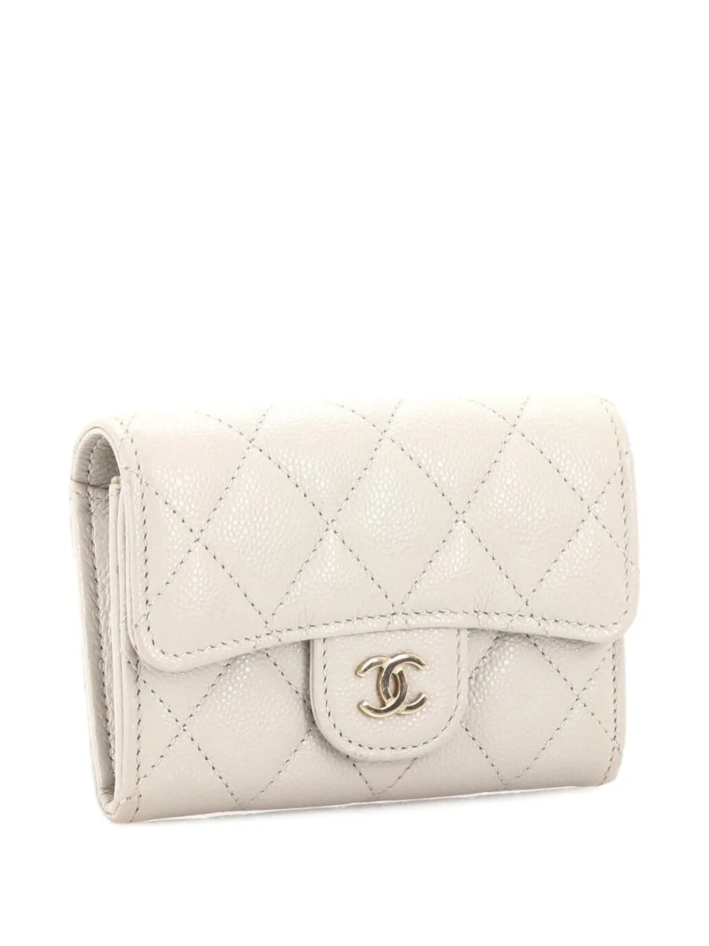 CHANEL Pre-owned Classic Flap Case Quilted Caviar Card Holder In Gray