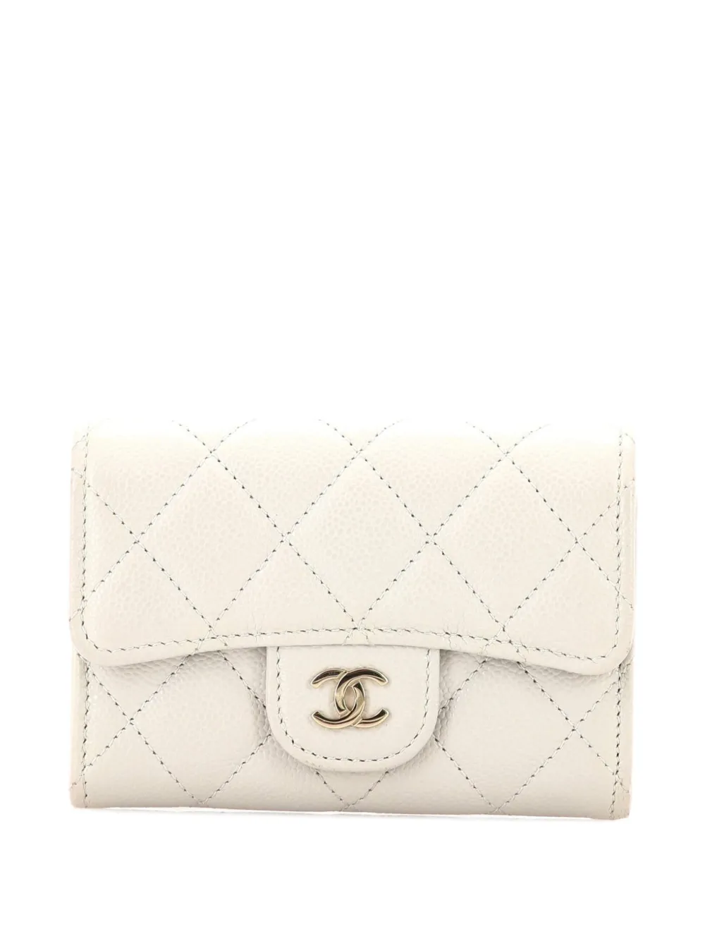 Click to view more detailed imagery on our partner's website Pre-owned Chanel Classic Flap Case Quilted Caviar Card Holder In Gray