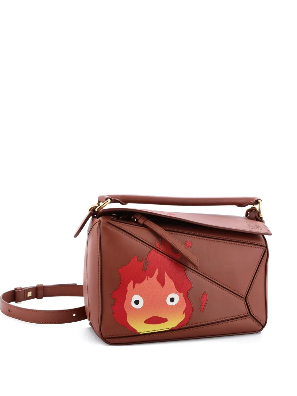 Pre-owned Loewe Howl's Moving Castle Puzzle Bag Inlaid Leather Small Satchel In Brown