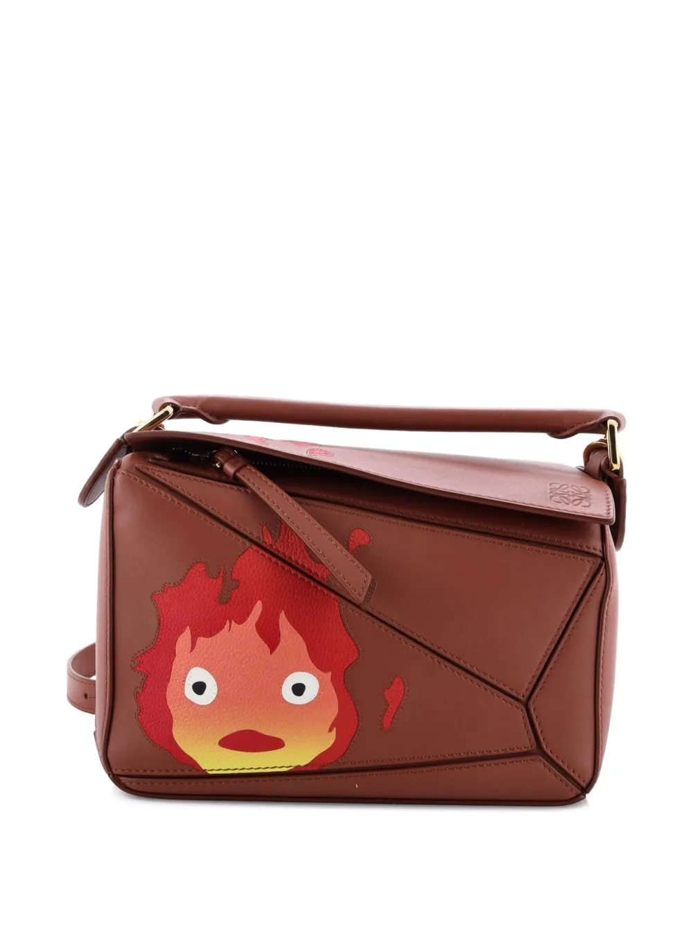 Pre-owned Loewe Howl's Moving Castle Puzzle Bag Inlaid Leather Small Satchel In Brown