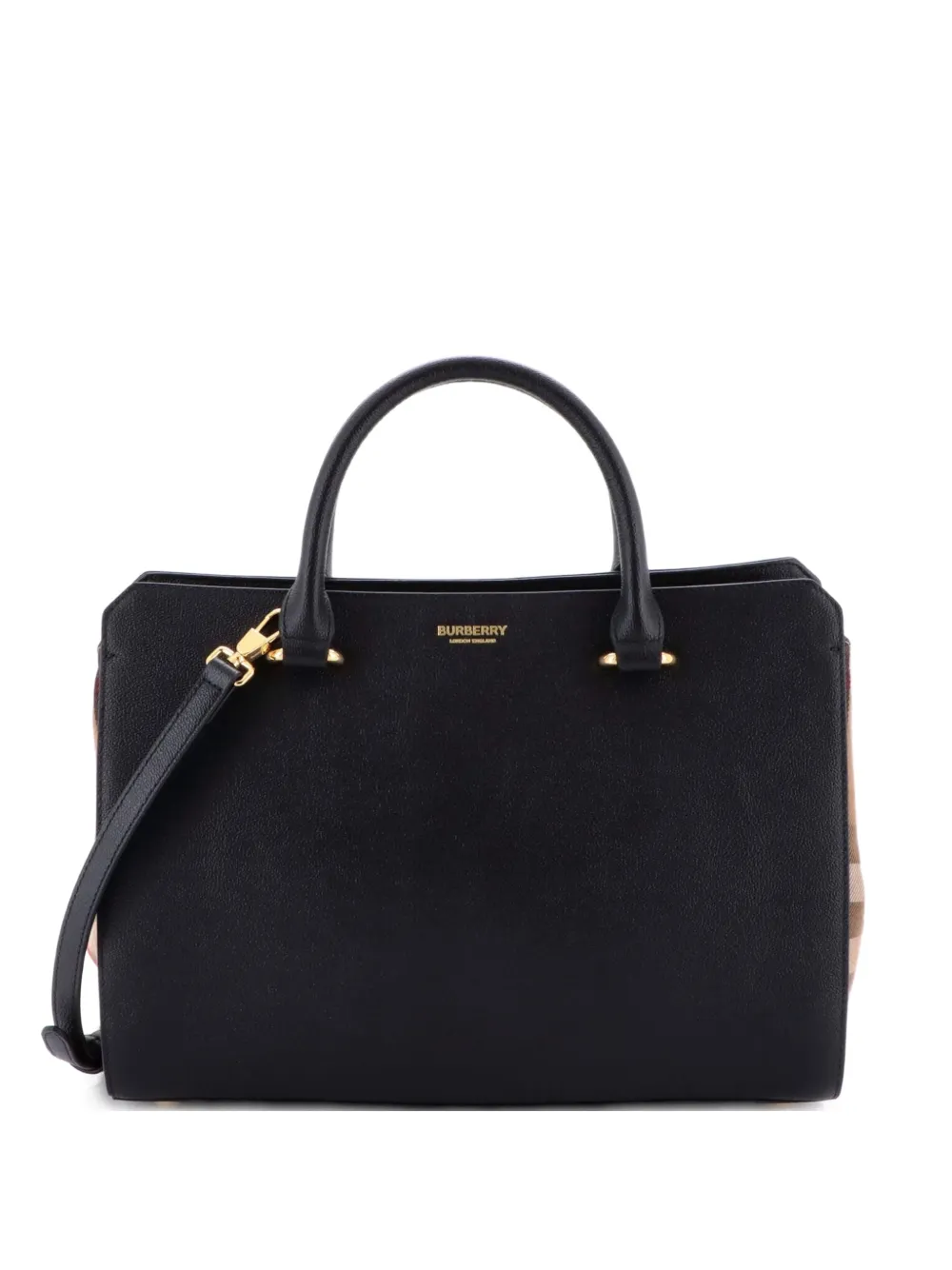 Burberry Pre-Owned Banwell Leather and House Check Canvas Small tote bag - Nero