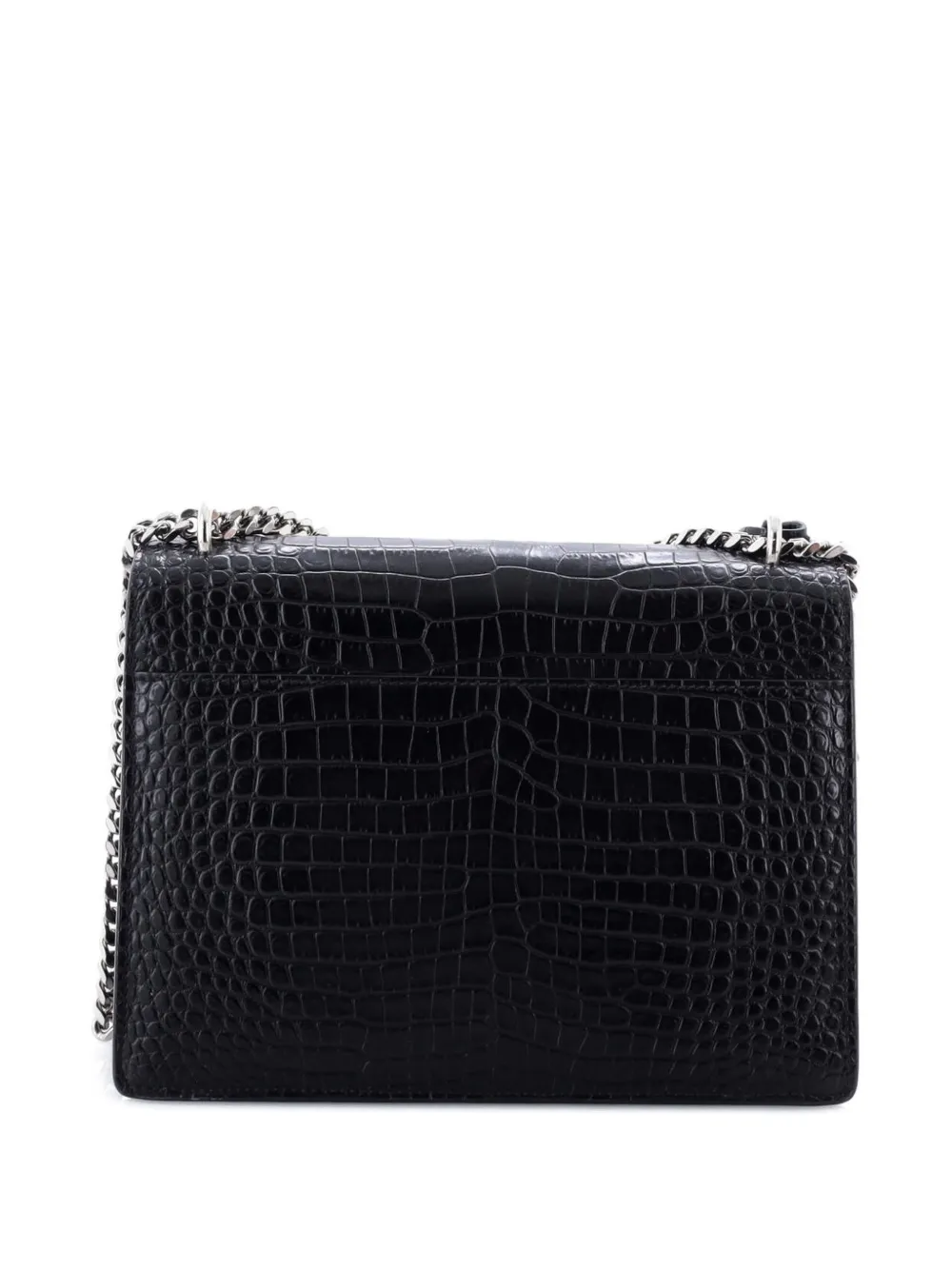 Pre-owned Saint Laurent Sunset Crocodile Embossed Leather Medium Crossbody Bag In Black