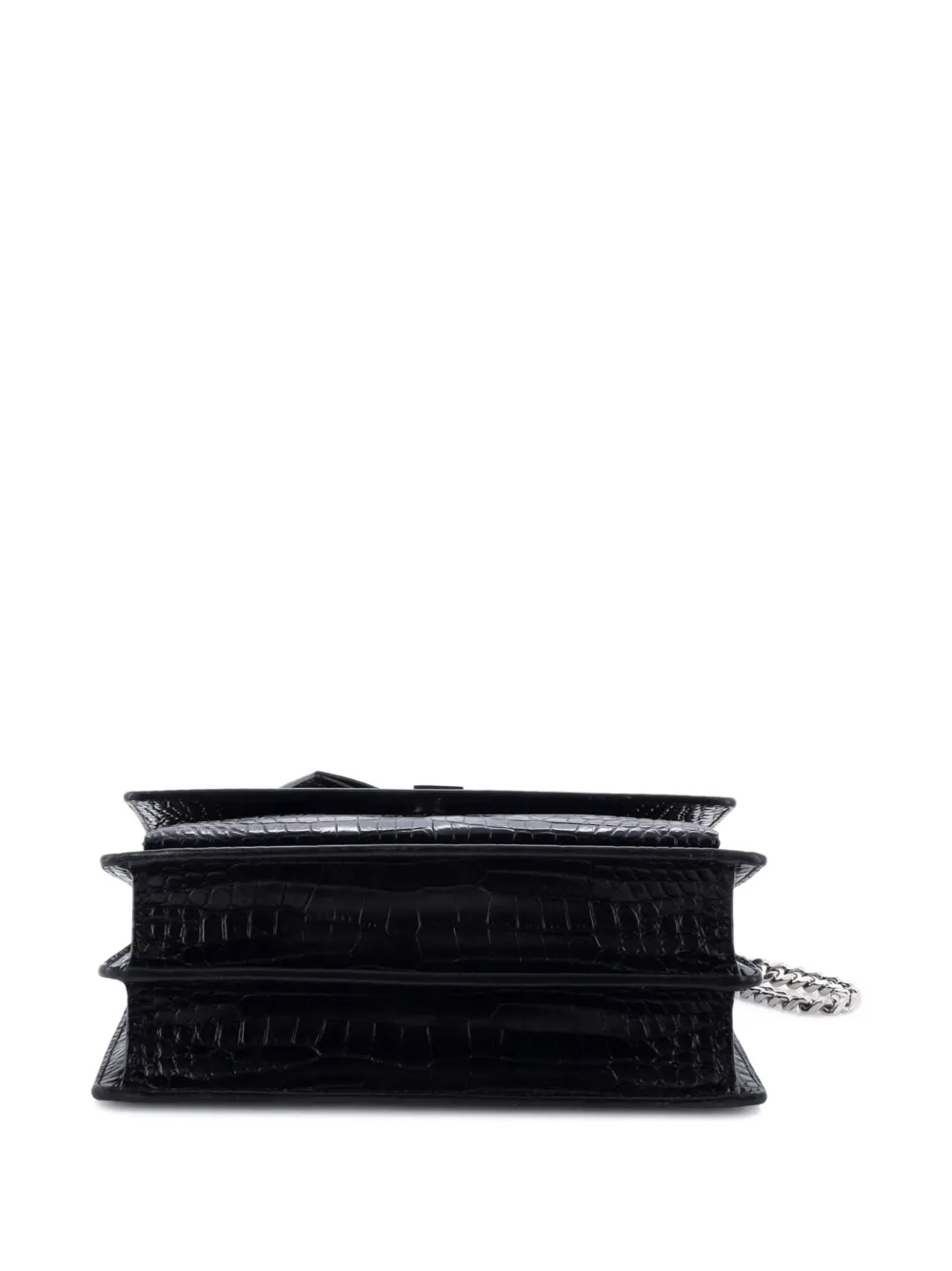 Pre-owned Saint Laurent Sunset Crocodile Embossed Leather Medium Crossbody Bag In Black