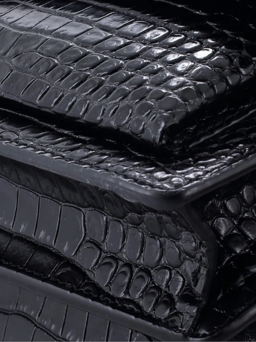 Pre-owned Saint Laurent Sunset Crocodile Embossed Leather Medium Crossbody Bag In Black