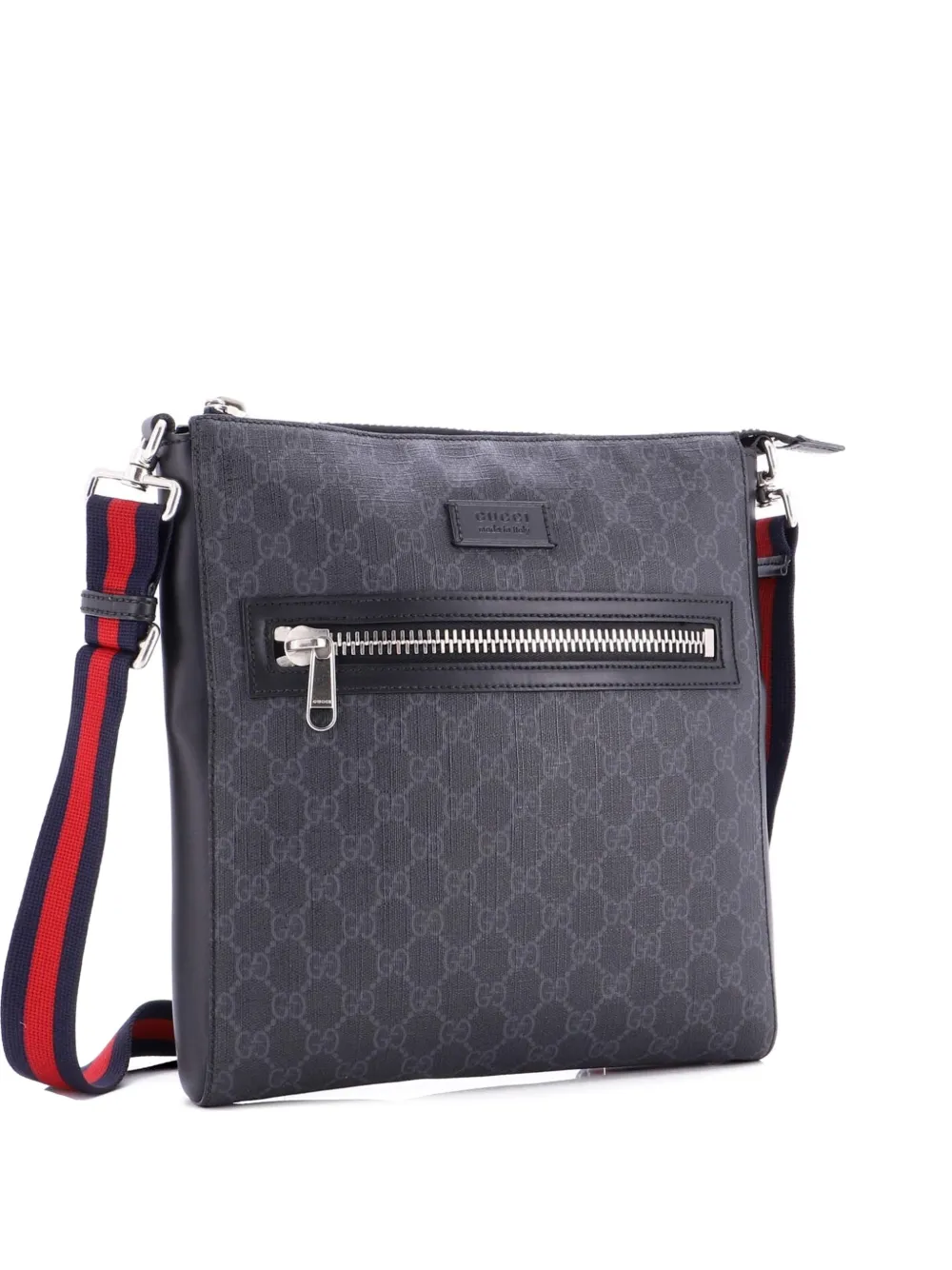 Pre-owned Gucci Web Strap Front Zip Messenger Bag Gg Coated Canvas Medium Crossbody Bag In Gray