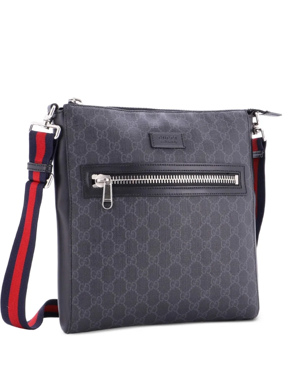 Gucci Pre-Owned Web Strap Front Zip Messenger Bag GG Coated Canvas Medium crossbody bag - Grigio
