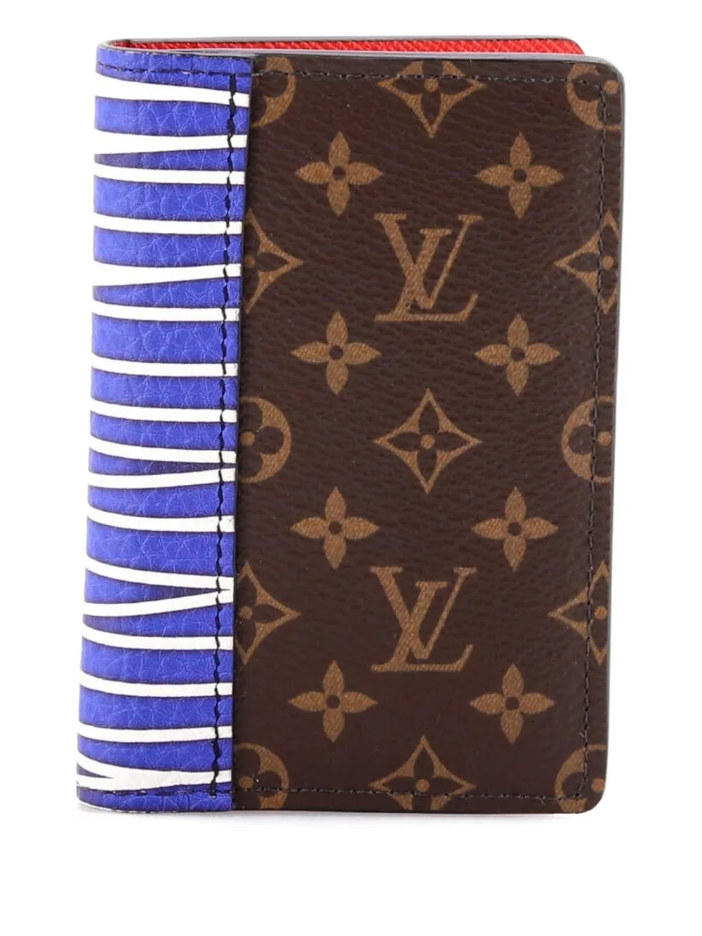 Pre-owned Louis Vuitton Pocket Organizer Patchwork Monogram Canvas And Printed Leather Small Wallets In Brown