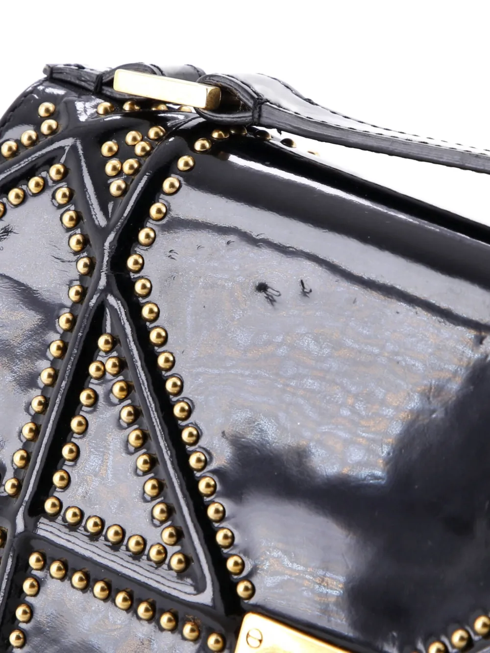 Pre-owned Dior Ama Chain Flap Clutch Studded Patent Crossbody Bag In Black