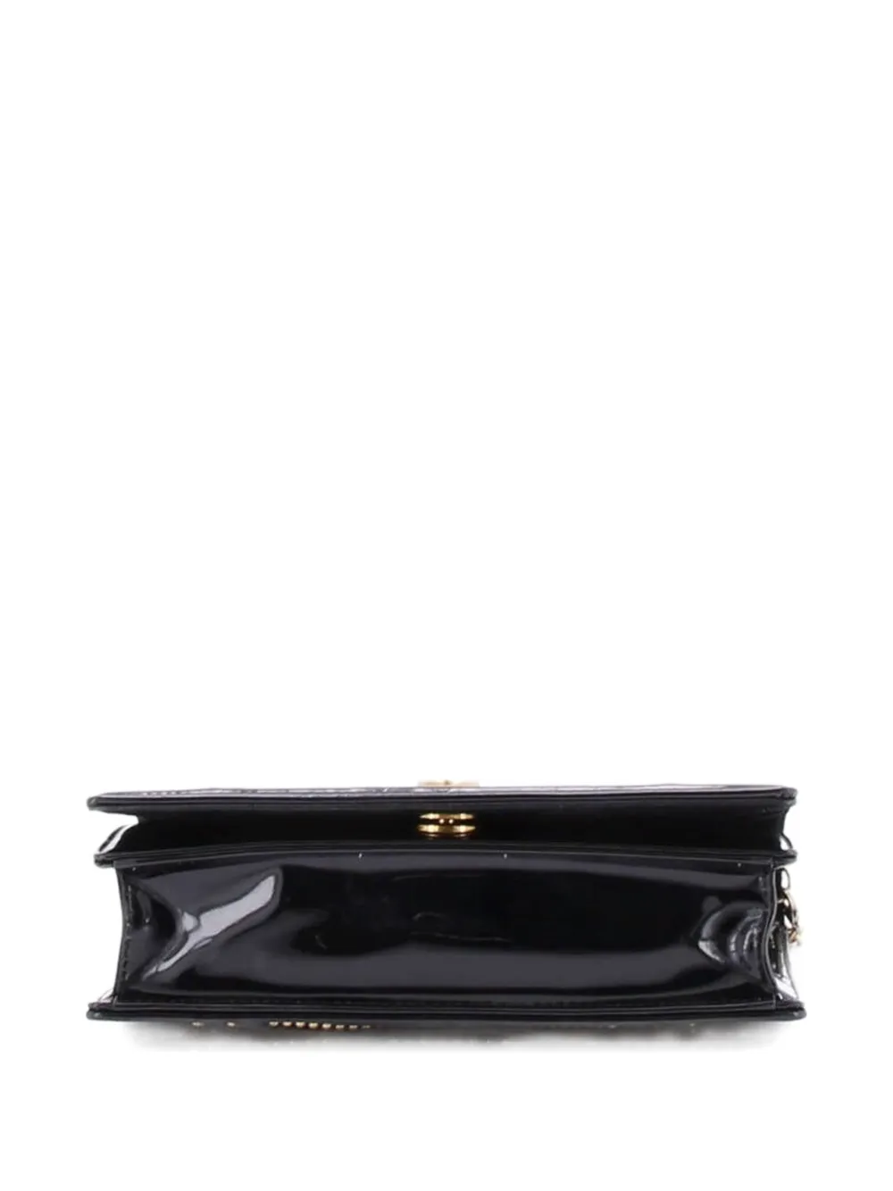 Pre-owned Dior Ama Chain Flap Clutch Studded Patent Crossbody Bag In Black