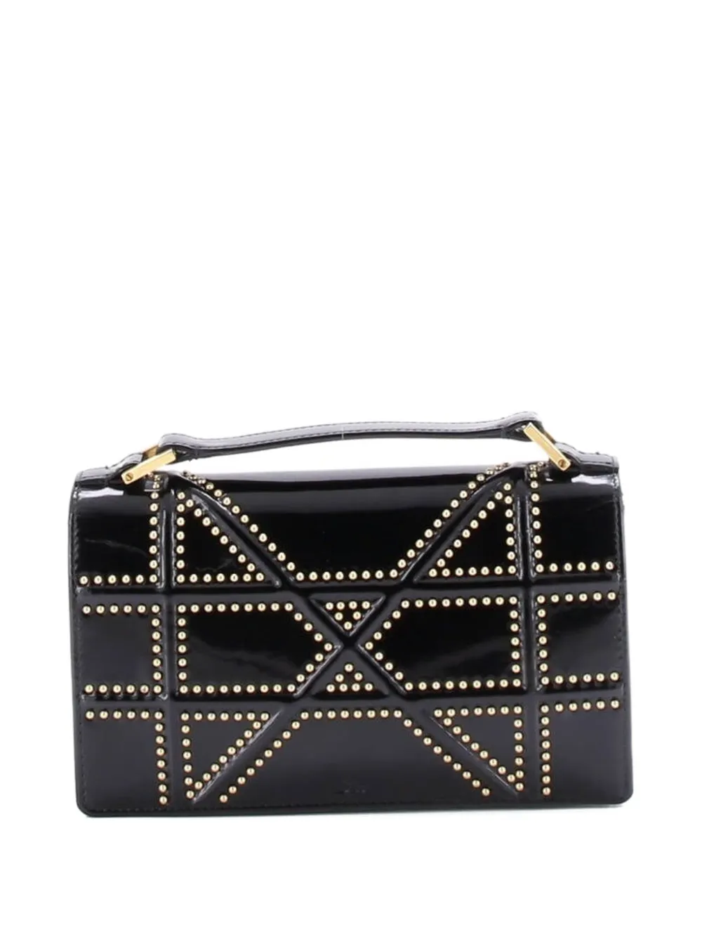 Pre-owned Dior Ama Chain Flap Clutch Studded Patent Crossbody Bag In Black